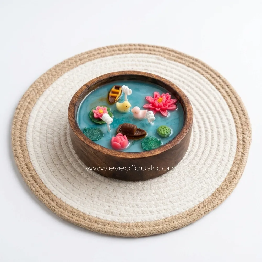 [wc_0001] Lotus Pond Candle (Aqua)
